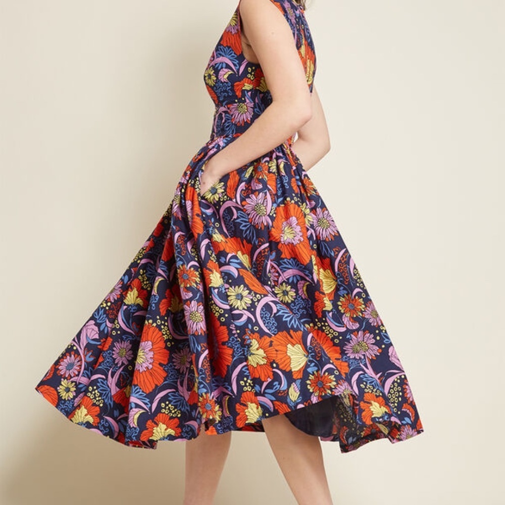 Modcloth Fabulous Fit and Flare Navy Floral - Picture 4 of 5